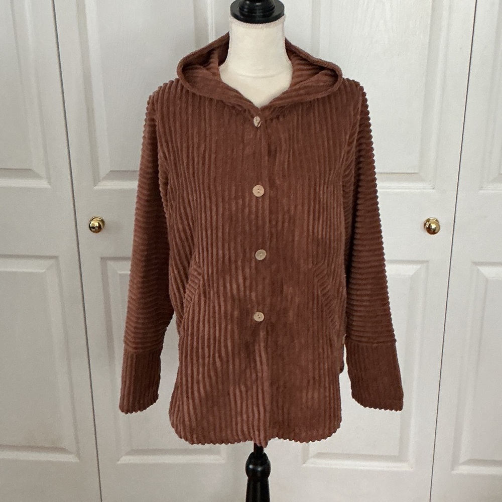 Plush Ribbed Hooded Teddy Jacket - Chocolate Brown